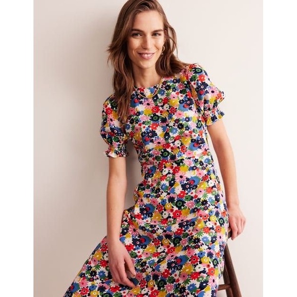 Boden Dresses & Skirts - Boden Corinne Midi Dress Floral Puff Sleeve Multi Color D0493 Womens 10R